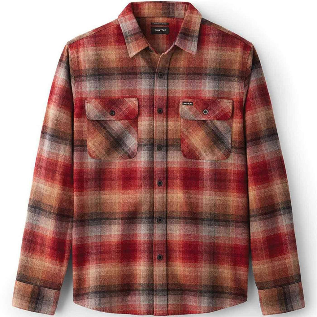 Brixton Bowery Flannel Shirt Dark Brick  Brixton   