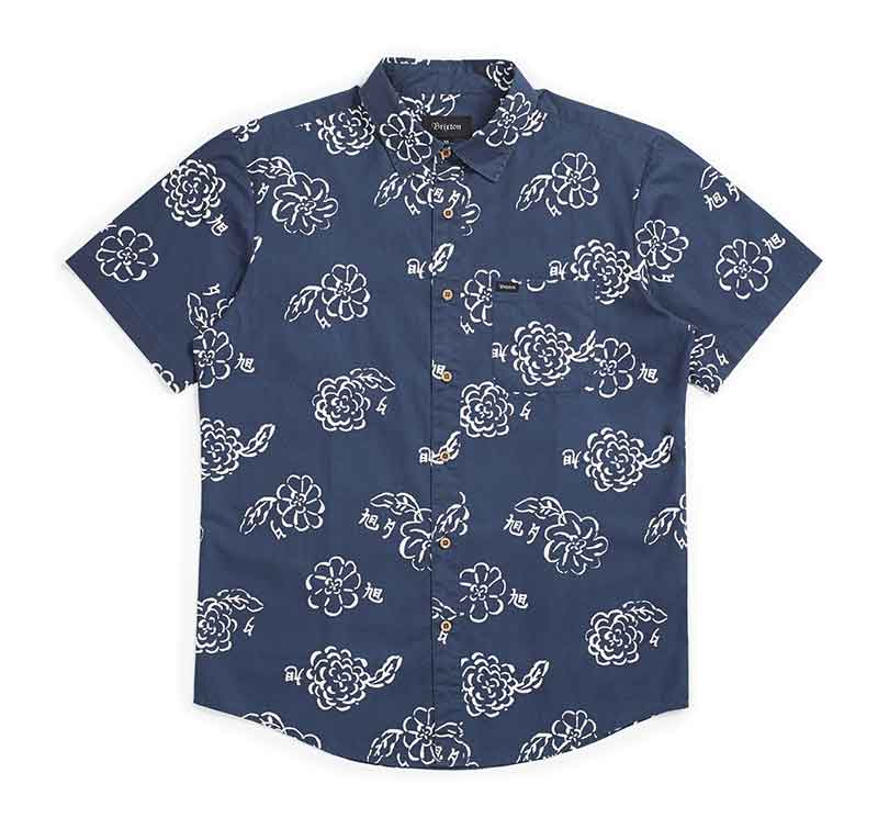 Brixton Charter Print Woven Navy Off White  Brixton   