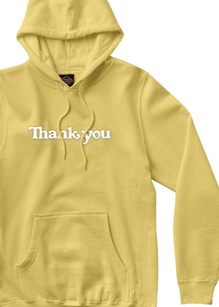 Thank You Embroidered Center Hooded Sweatshirt Light Yellow  Thank You   