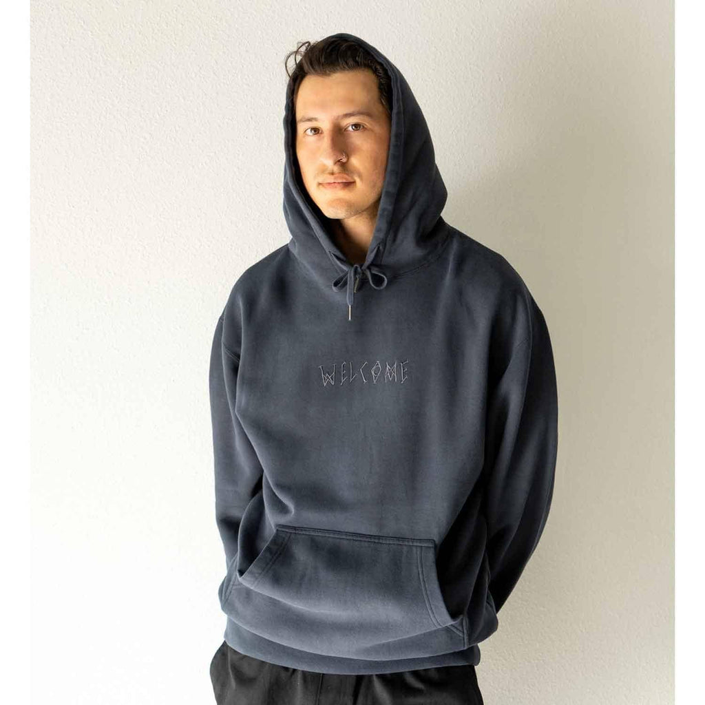 Welcome Scrawl Garment Dyed Hoodie Carbon  Welcome   