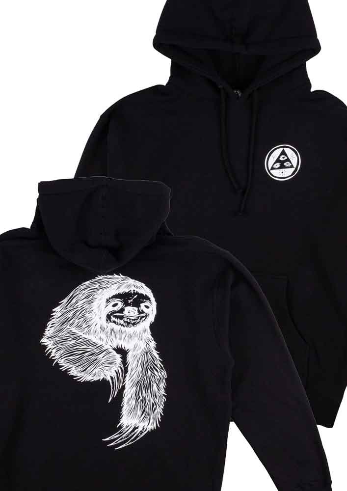 Welcome Sloth Hooded Sweatshirt Black White Puff  Welcome   